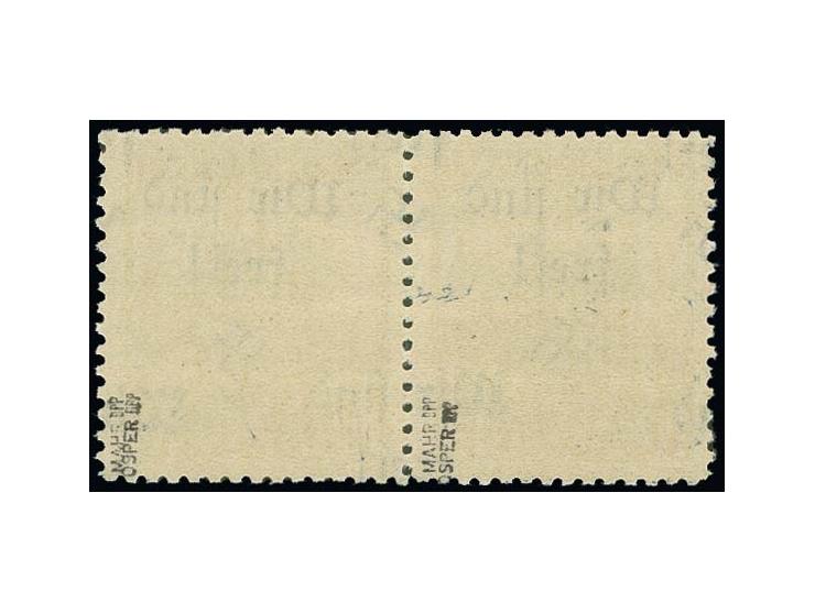 1938, Freimarken 1,60 Kc. im waagerechten Paar mit mehrfachem Aufdruck, jeweils zentrisch und übergehend in den 4 Ecken, post