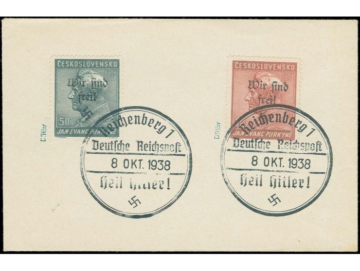 Purkyne 50 H. und 1 Kc. mit Ersttags-Sonderstempel auf Blanko-Umschlag, selten, sign. Dr. Hörr und Fotoattest Krischke (Mi. 3