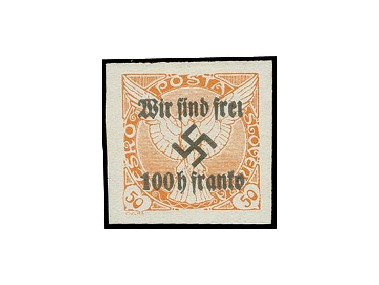 100 H. auf 50 H. mit Aufdruck-Abart "i-Punkt fehlend", ungebraucht, Pracht, u.a. sign. Dr. Dub sowie Fotoattest Brunel BPP (M