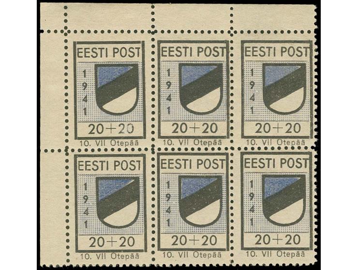 1941, 20 K. im 6er-Block aus der linken oberen Bogenecke, postfrisch, tadellos, sign. Nemvalz