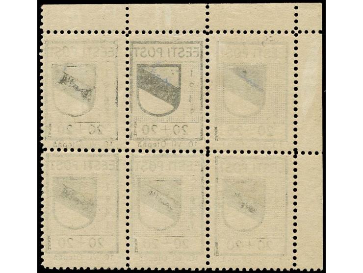 1941, 20 K. im 6er-Block aus der linken oberen Bogenecke, postfrisch, tadellos, sign. Nemvalz