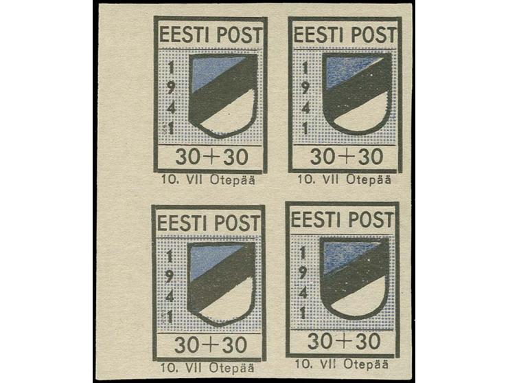 30 K. im ungezähnten Viererblock mit linkem Bogenrand, links Type I, rechts Type II, postfrisch, tadellos, sign. Nemvalz