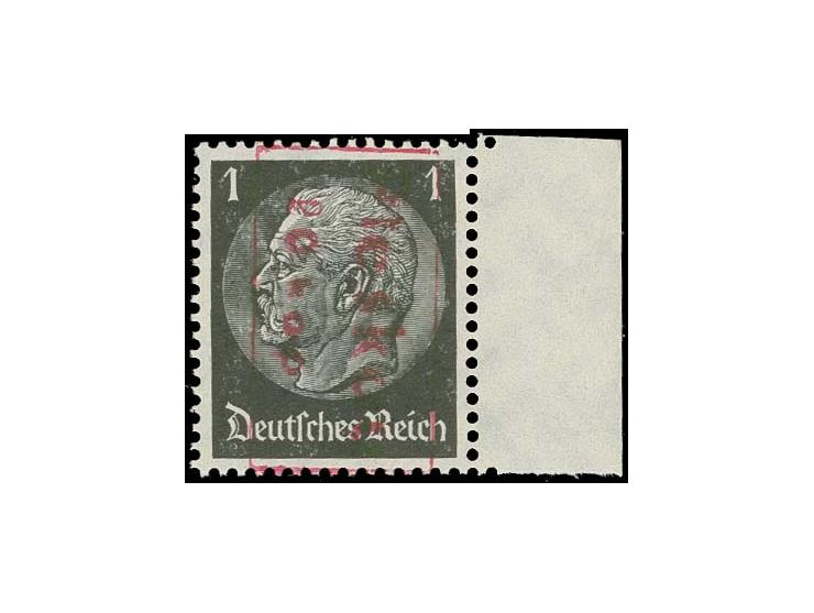 1 Pfg. mit Handstempel in rot, rechtes Randstück, postfrisch, unsigniert, Fotoattest Brunel (Mi. 550,-)