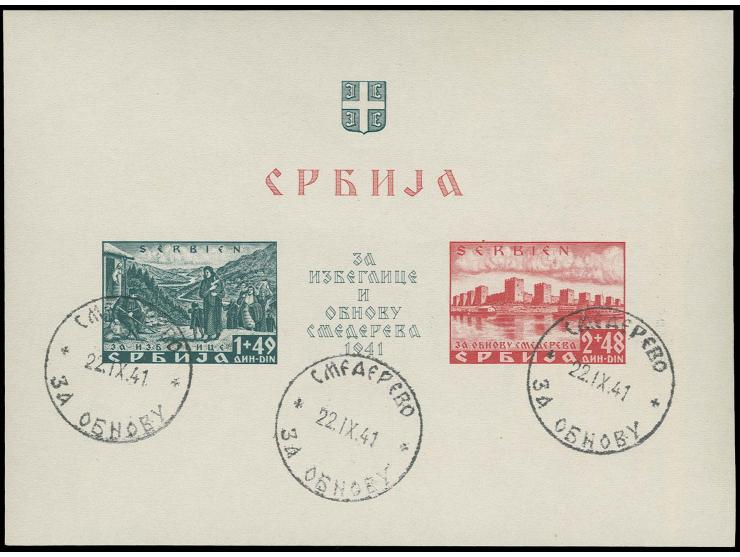 1941, Semendria-Block ungezähnt mit Ersttag-Sonderstempel "SMEDEREVO 22.IX.41", Kabinett, Fotoattest Krischke BPP