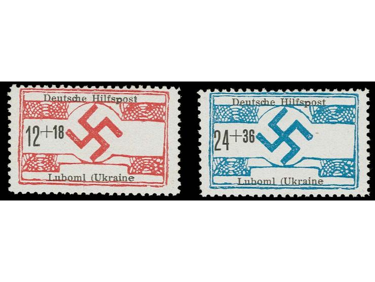 1,50 Rbl. auf 30 K. und 3 Rbl. auf 50 K. mit LA1 "ALEXANDERSTADT" und stummem Datumsstempel vom 14.5.42 portogerecht auf R-Br