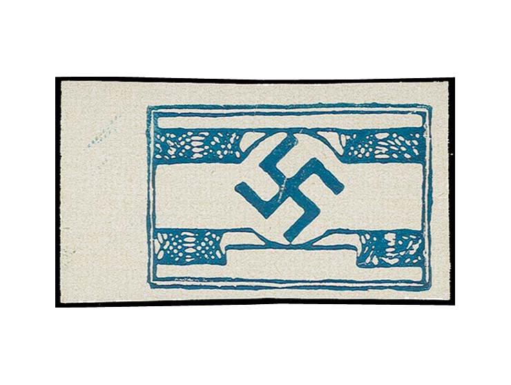 Probedruck nur Rahmen und Hakenkreuz in schwarzultramarin, ohne Inschriften, ungezähnt, ungebraucht ohne Gummi, wie verausgab
