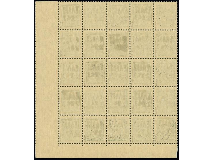 25 C. mit schwarzem Aufdruck, 25er-Block aus der rechten unteren Bogenecke, postfrische, jede Marke sign. Ludin BPP (Mi. 2.00