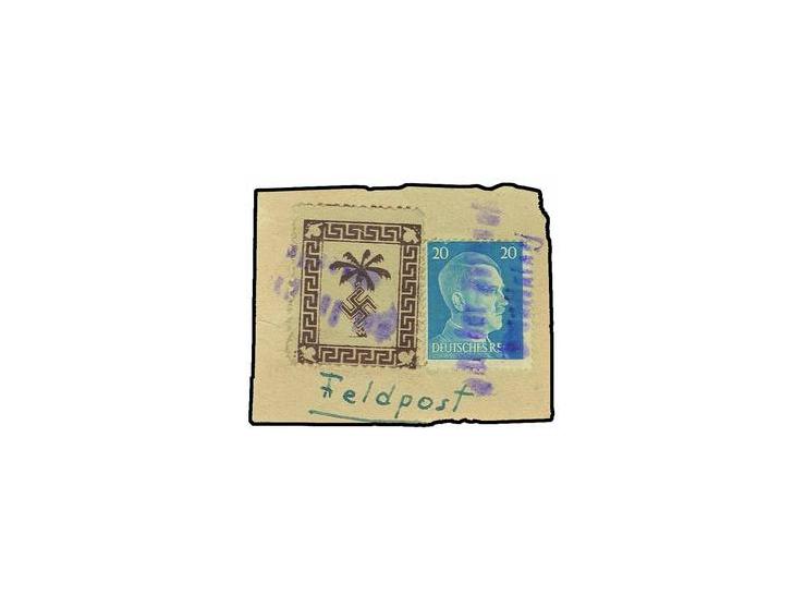 Tunis-Päckchenmarke, genetztes Papier mit Zusatzfrankatur Hitler 20 Pfg. auf Briefstück, tadellos, Fotoattest Pickenpack (Mi.