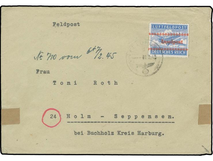 1944, Insel Kreta durchstochen mit sauberem Abschlag des Tagesstempels des Feldpostamtes in Chania auf Kreta "FELDPOST 8.2.45