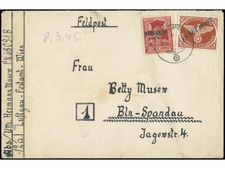 Weihnachtsmarke in Type I zusammen mit Agram durchstochen mit Normstempel vom 3.2.45 auf Feldpostbrief der Feldpost-Nr. 68091