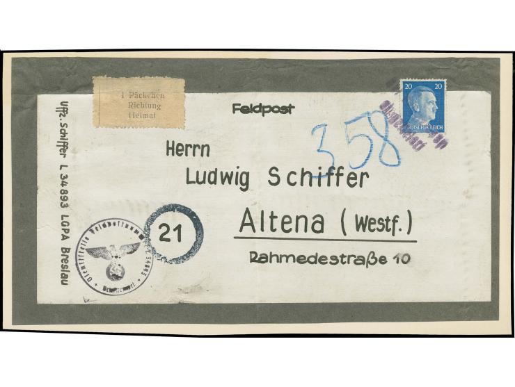 Krim-Päckchenmarke in Type I unentwertet auf vollständiger Päckchenadresse mit Hitler 20 Pfg. mit L2 "Bei der Feldpost eingel