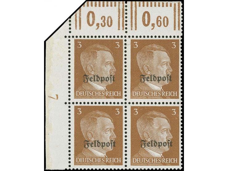 Ruhrkessel-Marke im 4er-Block aus der linken oberen Bogenecke (Ecke schräg beschnitten), 3 Werte postfrisch, 1 Wert minimale 