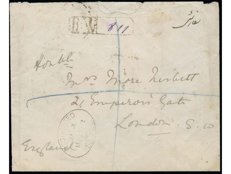 1902, "PROVISOIRE 1319": 1 ch. grey, 4 copies for rosette handstamp 1 ch. in horizontal pair tied by "TEHERAN MAIDAN" oval ma