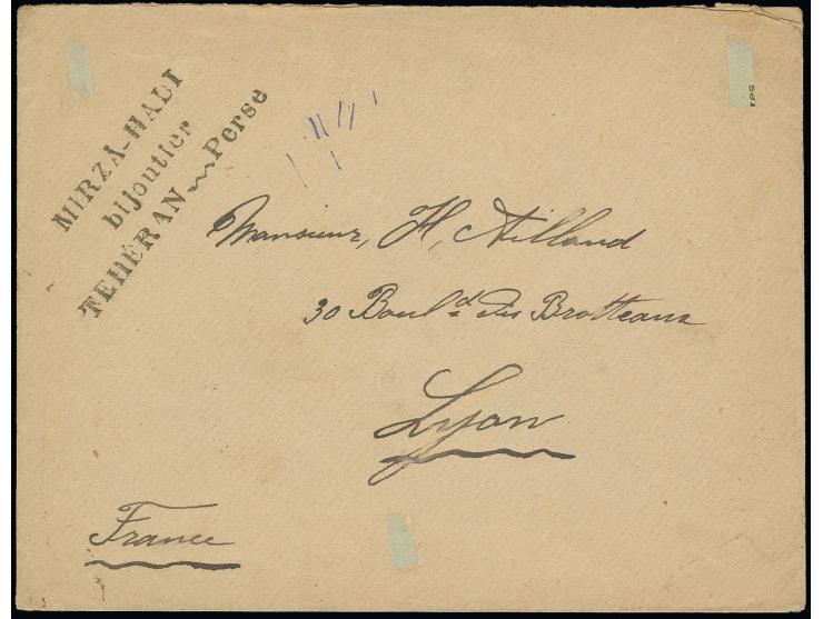 12 ch. on 1 kr. tied by cds. "TEHERAN .DEPART" to reverse of cover via Baku to France; a fine single franking