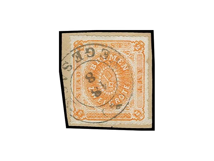 1863, 2 Grote dunkelgelblichorange auf gestrichenem Papier, sehr schön farbfrisch und bis auf kleine Durchstichkerben rechts 