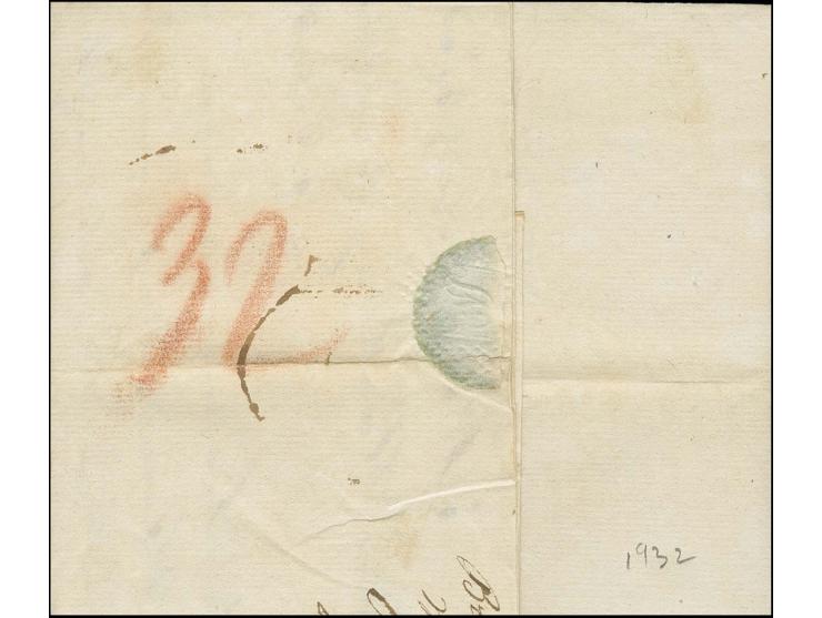 STEMPEL: "BREMEN / FRANCO H.G.", L2 sauber, aber oben nicht ganz vollständig abgeschlagen auf kpl. Faltbrief 1814 von Bremen 