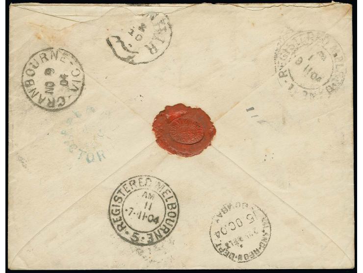 12 ch. tied by Djoulfa cds. to postal stationery envelope 12 ch. rose as registered letter via India to Australia (here re-di