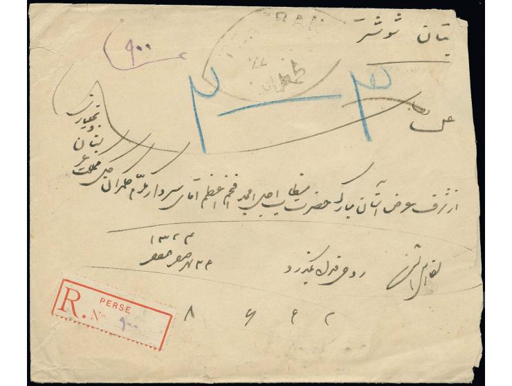 2 kr. and 2 ch., tied by violet "KAZVIN 18/4" to reverse of registered envelope to Chouchter; a high inland postage rate