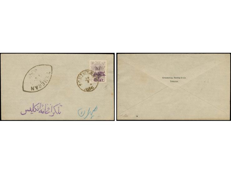1 CHAI on 1 kr. tied by Schimeran cds. to commercial envelope with imprint 'Groeneweg, Dunlop & Co. / Teheran" to the British