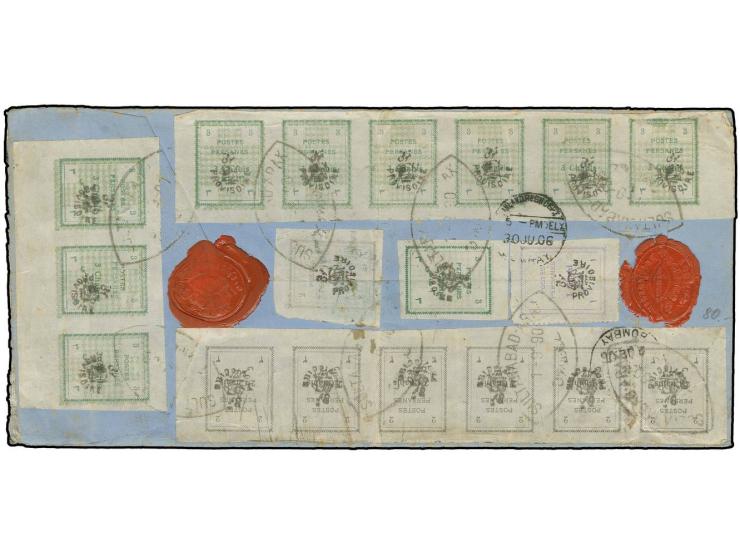 1906, provisional type set issue 1 ch. with perforation on 2 sides together with 2 ch. in strip of 6 and single stamp and 3 c