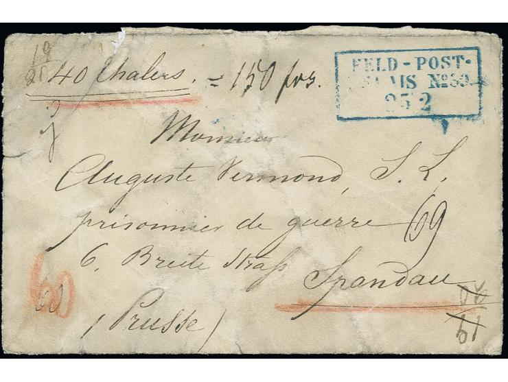 25 C., 2 Einzelwerte zusammen mit 10 C., mit blauem Ra3 "FELD-POST-RELAIS No. 89 25/2" rückseitig auf ursprünglich gesiegelte