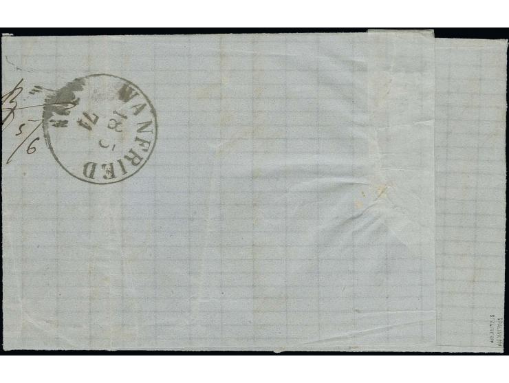 Spitzen nach unten: 5 C. grün mit Spitzen nach oben 10 C. auf kpl. Faltbrief von "DIEDENHOFEN 16 5 71" nach Wanfried; ein gut