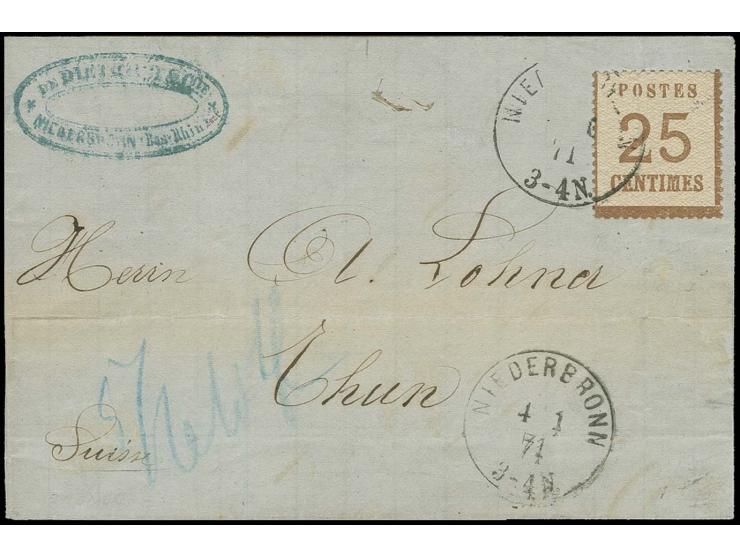 25 C. mit EKr. "NIEDERBRONN 4 1 71" auf kpl. Faltbrief in die Schweiz, etwas Patina