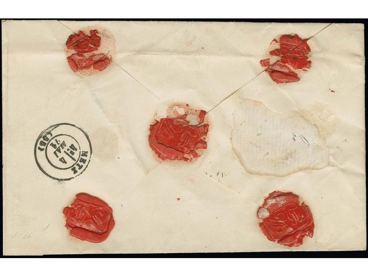 "K.PR.FELDPOST-RELAIS No. 15 4 5" (1871) sauber auf Feldpost-Wertbrief mit 20 Talern nach Metz mit Ankunftsstempel; Ersttags-