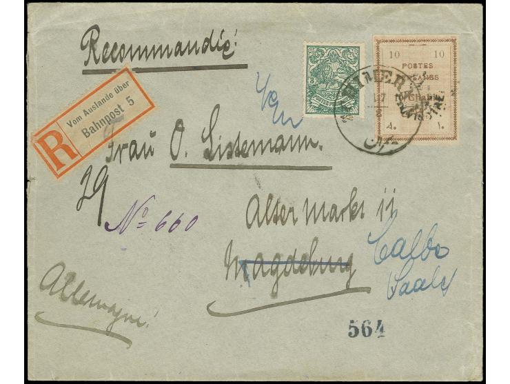 10 ch. and 1903/04, 2 ch. and 3 ch. (single and block of 4) tied by cds. "SCHIMERAN 17/8" to front and reverse of registered 