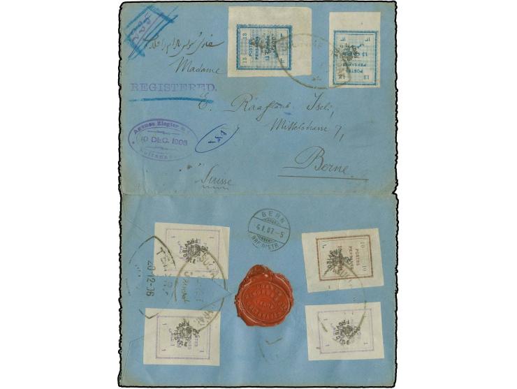 10 ch. with 2 copies 13 ch. and 3 copies 1 ch. tied by Sultanabad-Arak oval date stamp to front and reverse of opened out reg