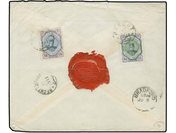 26 ch. and 13 ch., tied by cds. "RESCHT 31 MAI 1911" to reverse of registered envelope to England
