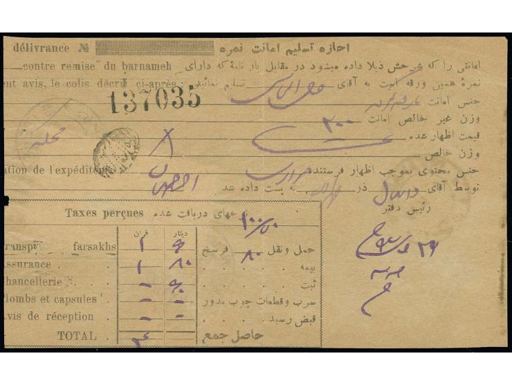 Peace issue 2 kr. in horizontal pair tied by cds. "TEHERAN No. 2 / 20.I.19" to Barnameh to Isfahan, very scarce