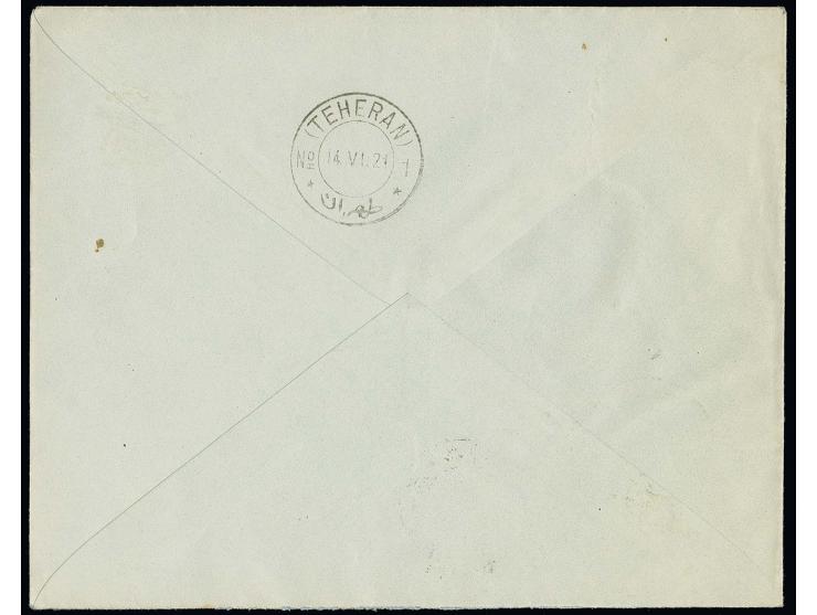 6 ch. with handstamp inverted, block of 4, tied by Teheran cds. to philatelic local cover