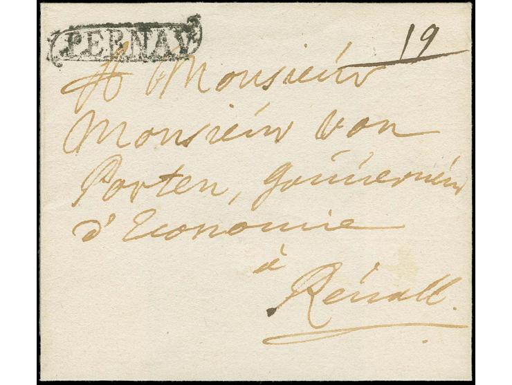 1710, "PERNAU" sehr schöner Abschlag des schwedischen Banderolenstempels auf kleiner, an (Matthias) von Porten, adressierter 