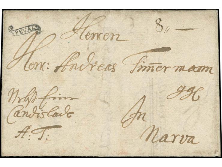 1710, "REVAL" wundervoll klarer Abschlag des schwedischen Banderolenstempels auf vollständigem Paketbegleitbrief aus der Zeit