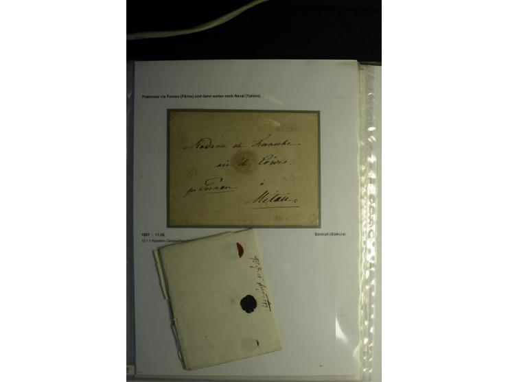 POSTROUTE REVAL-PERNAU und weiter nach RIGA: Sammlung von 14 Briefen, dabei verschiedene Stempel u.a. Pernau, Jeddefer, Halli