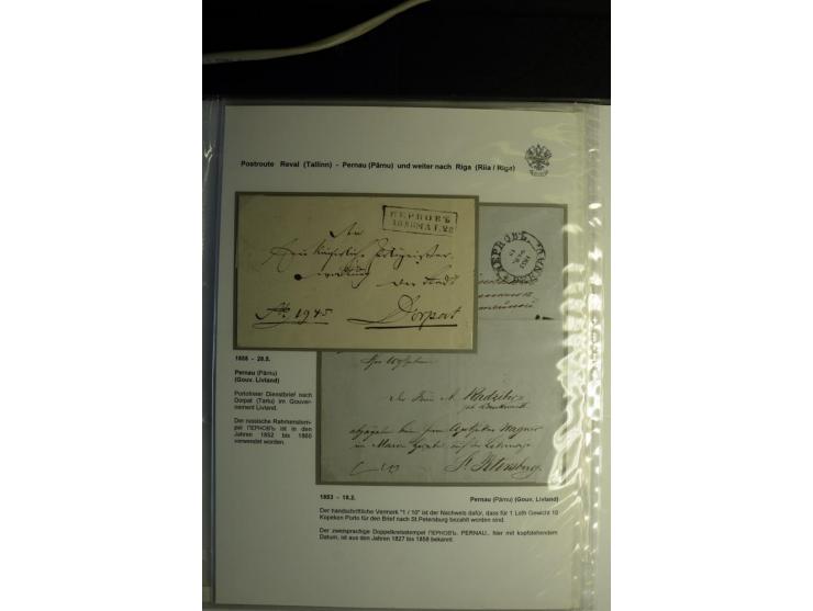 POSTROUTE REVAL-PERNAU und weiter nach RIGA: Sammlung von 14 Briefen, dabei verschiedene Stempel u.a. Pernau, Jeddefer, Halli