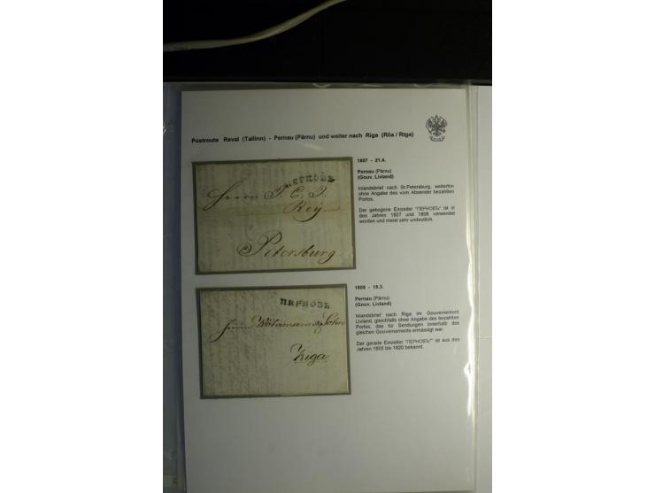 POSTROUTE REVAL-PERNAU und weiter nach RIGA: Sammlung von 14 Briefen, dabei verschiedene Stempel u.a. Pernau, Jeddefer, Halli