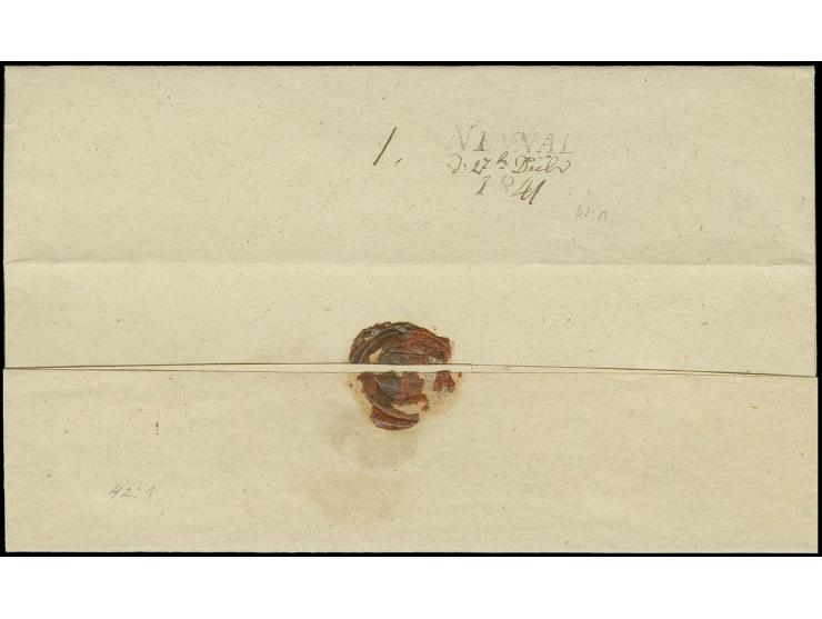 POSTROUTE WALK-NARWA- ST. PETERSBURG: 1841, "NENNAL" als L2 mit handschriftlich ergänztem Datum rückseitig auf portofreiem Di