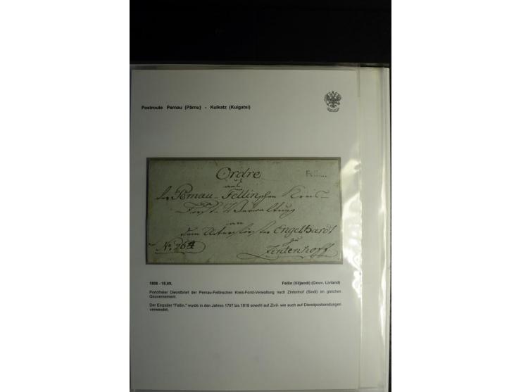 POSTROUTE PERNAU-KUIKATZ: 1800/60, Fellin und Moiseküll, 10 Faltbrief(hüllen) und Umschläge mit verschiedenen Stempeln sowie 