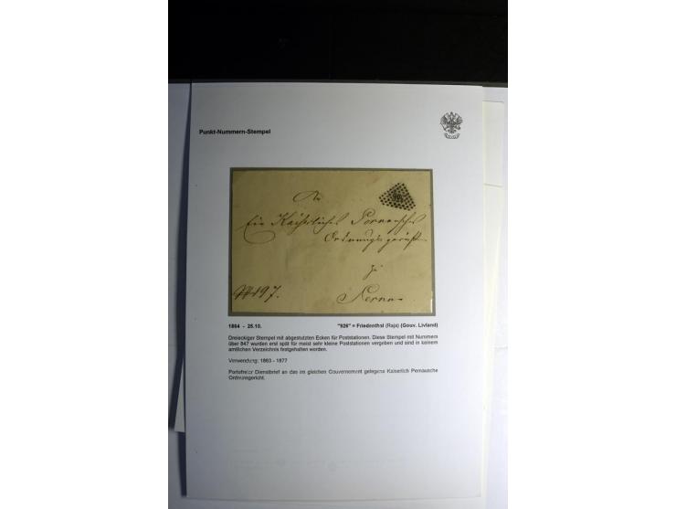 PUNKT-NUMMERNSTEMPEL: Interessante Sammlung von 11 Faltbriefen und Ganzsachen, dabei Gouvernements- und Kreispostämter, Posts