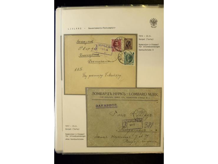 BRÜCKENSTEMPEL LIVLAND: 1904/17, über 30 Briefe und Karten, dabei viele R-Briefe, außerdem Ansichtskarten und Zensuren, zwei 