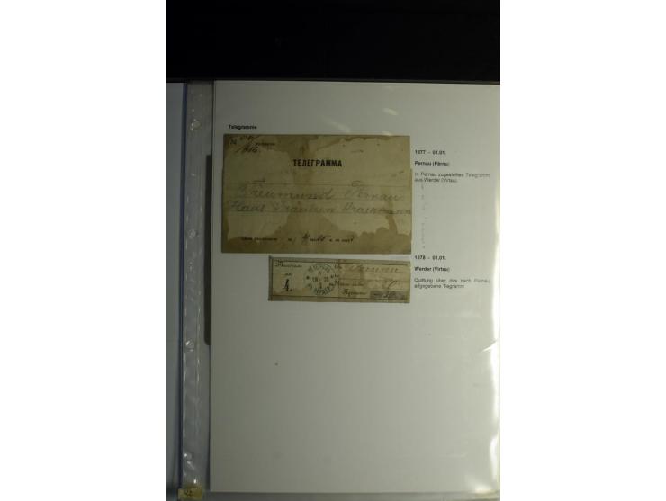 Postformulare und Telegramme: 1877/1917, interessante Sammlung von 7 Postquittungen, zwei Telegrammen und zwei offenen Dienst
