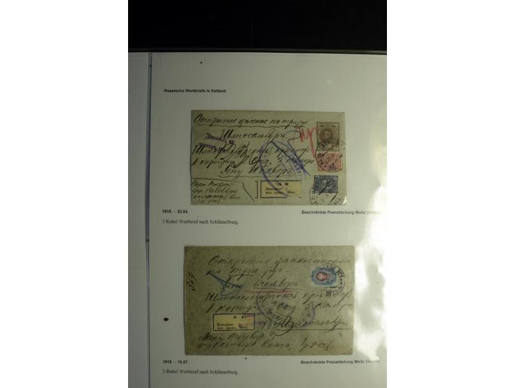 Russische Wertbriefe in Estland: 1895/1915, 7 Wertbriefe von Fellin, Hungerburg, Reval, Werro und Weltz, gute Erhaltung