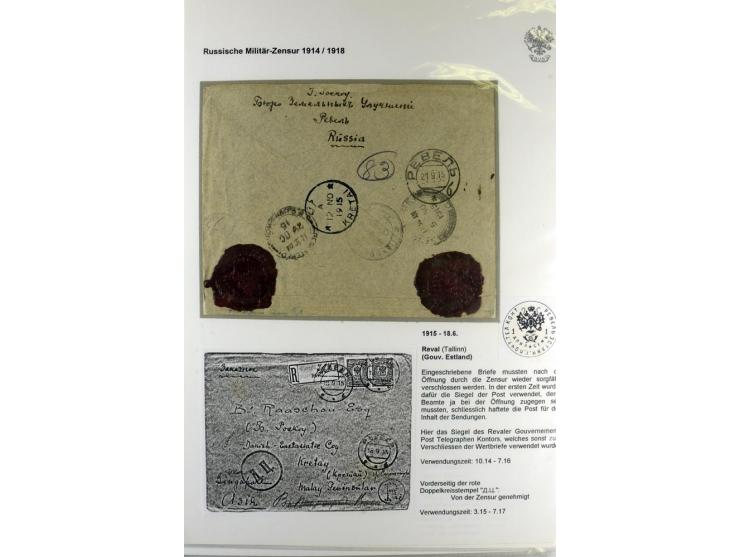 RUSSISCHE MILITÄR-ZENSUR 1914/18: Interessante Sammlung von 26 Briefen und Karten, dabei R-Briefe, viele verschiedene Zensure