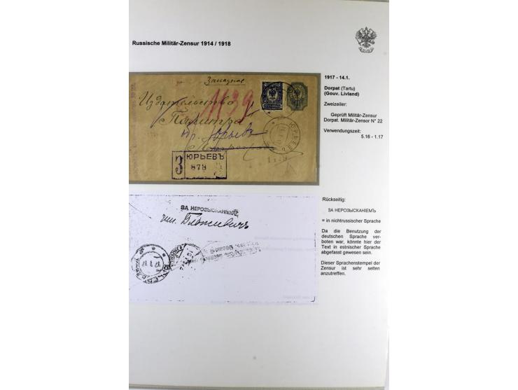 RUSSISCHE MILITÄR-ZENSUR 1914/18: Interessante Sammlung von 26 Briefen und Karten, dabei R-Briefe, viele verschiedene Zensure