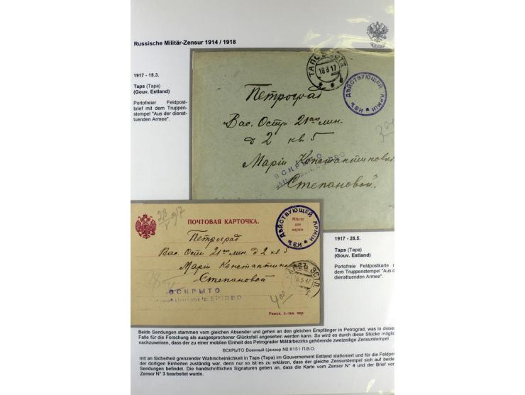 RUSSISCHE MILITÄR-ZENSUR 1914/18: Interessante Sammlung von 26 Briefen und Karten, dabei R-Briefe, viele verschiedene Zensure