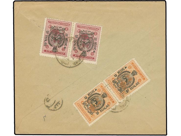 1 ch. and 2 ch. both in pair tied to reverse of cover from Isfahan to Dehkord with arrival mark on front
