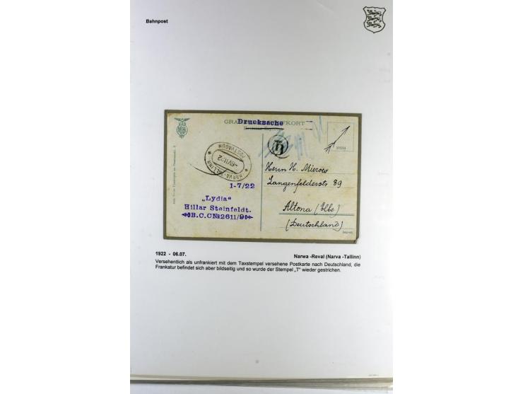 BAHNPOST: 1920/40, 35 Briefe und Karten mit verschiedenen Streckenstempeln, dabei auch "PERNAU-LELLE" als runder Normstempel 