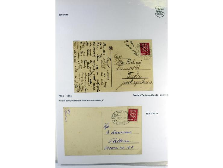 BAHNPOST: 1920/40, 35 Briefe und Karten mit verschiedenen Streckenstempeln, dabei auch "PERNAU-LELLE" als runder Normstempel 